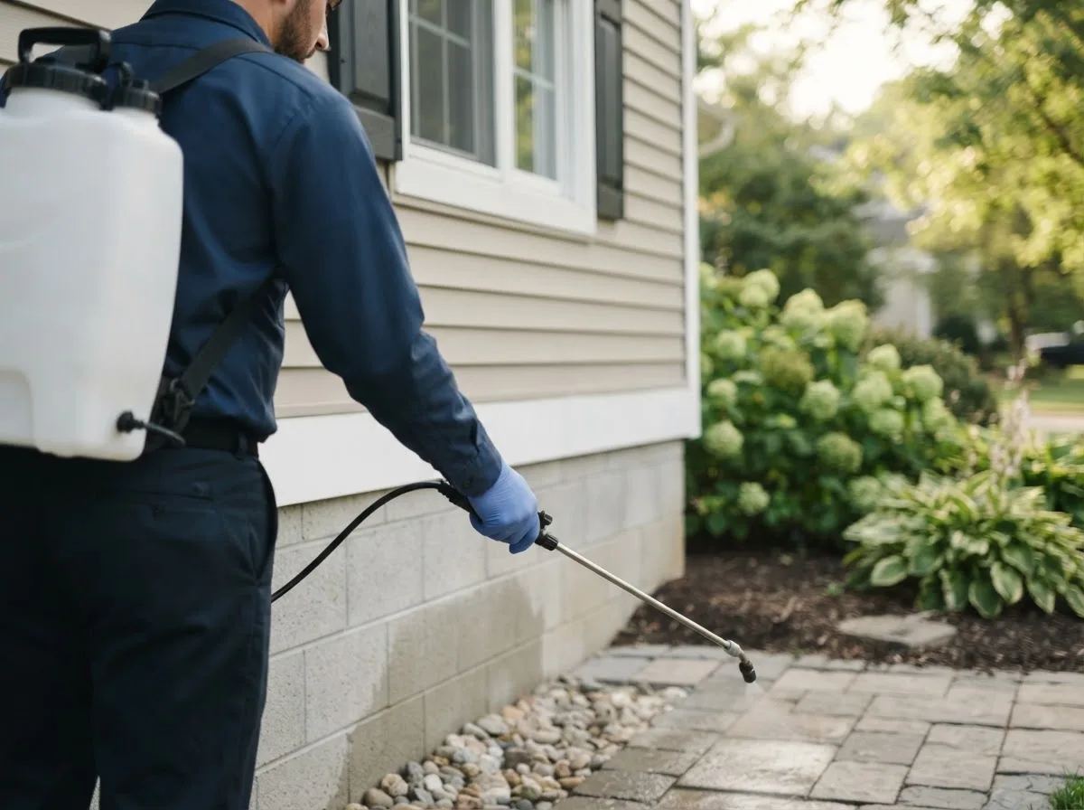 Pest control technician inspecting a home in Rock Cave, WV